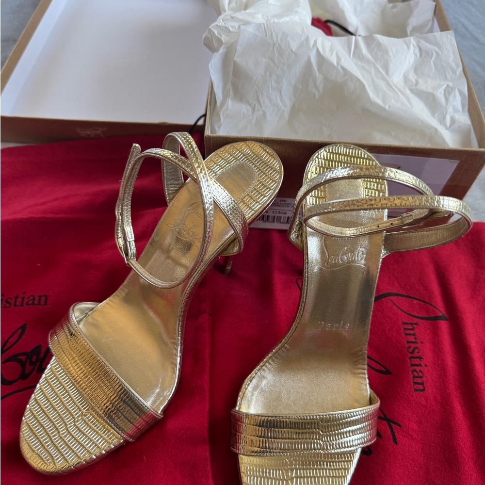 100% Authentic Christian Louboutin Gold High-Heeled Heels